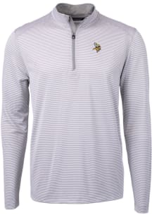 Cutter and Buck Minnesota Vikings Mens Grey Virtue Eco Pique Micro Stripe Long Sleeve Qtr Zip Pull..