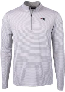 Cutter and Buck New England Patriots Mens Grey Virtue Eco Pique Micro Stripe Long Sleeve Qtr Zip P..