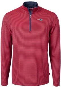 Cutter and Buck New England Patriots Mens Red Virtue Eco Pique Micro Stripe Long Sleeve Qtr Zip Pu..