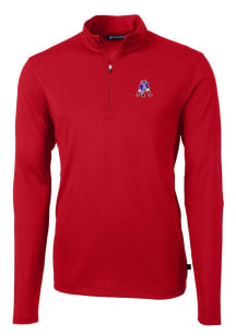 Cutter and Buck New England Patriots Mens Red Historic Virtue Eco Pique Long Sleeve Qtr Zip Pullov..