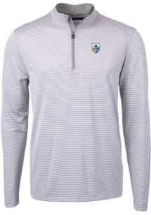 Cutter and Buck Los Angeles Chargers Mens Grey Historic Virtue Eco Pique Micro Stripe Long Sleeve..