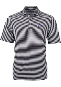 Cutter and Buck New England Patriots Mens Black Historic Virtue Eco Pique Stripe Short Sleeve Polo