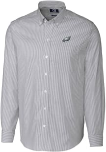 Cutter and Buck Philadelphia Eagles Mens Charcoal Stretch Oxford Stripe Long Sleeve Dress Shirt