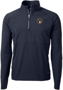 Cutter and Buck Milwaukee Brewers Mens Blue Adapt Long Sleeve Qtr Zip Pullover