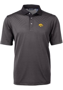 Cutter and Buck Iowa Hawkeyes Mens Grey Virtue Micro Stripe Short Sleeve Polo