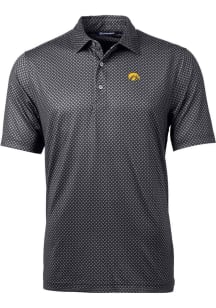 Cutter and Buck Iowa Hawkeyes Mens Black Pike Banner Print Short Sleeve Polo