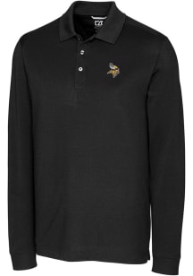 Cutter and Buck Minnesota Vikings Black Advantage Pique Long Sleeve Big and Tall Polo