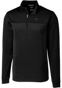 Cutter and Buck K-State Wildcats Mens Black Traverse Stripe Stretch Big and Tall Qtr Zip