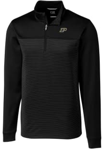 Cutter and Buck Purdue Boilermakers Mens Black Traverse Stripe Stretch Big and Tall Qtr Zip