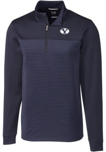 Cutter and Buck BYU Cougars Mens Navy Blue Traverse Stripe Stretch Big and Tall Qtr Zip