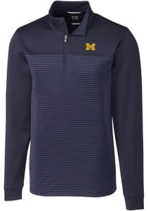 Cutter and Buck Michigan Wolverines Mens Blue Traverse Stripe Stretch Big and Tall Qtr Zip