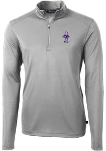 Cutter and Buck K-State Wildcats Mens Grey Willie Virtue Eco Pique Big and Tall Qtr Zip