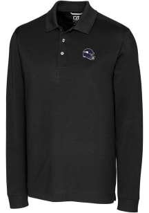 Cutter and Buck Minnesota Vikings Black Helmet Advantage Pique Long Sleeve Big and Tall Polo