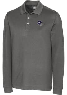 Cutter and Buck Minnesota Vikings Grey Helmet Advantage Pique Long Sleeve Big and Tall Polo