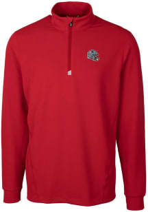 Cutter and Buck New England Patriots Mens Red Helmet Traverse Long Sleeve Qtr Zip Pullover