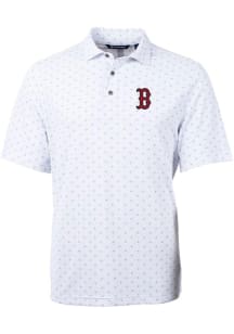 Cutter and Buck Boston Red Sox Mens White Virtue Eco Pique Tile Short Sleeve Polo