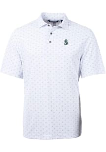 Cutter and Buck Seattle Mariners Mens White Virtue Eco Pique Tile Short Sleeve Polo