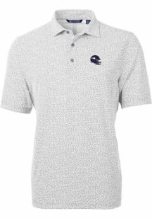 Cutter and Buck Minnesota Vikings Mens Grey Helmet Virtue Eco Pique Botanical Short Sleeve Polo
