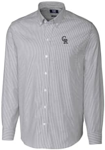 Cutter and Buck Colorado Rockies Mens Charcoal Stretch Oxford Stripe Long Sleeve Dress Shirt