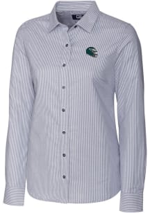 Cutter and Buck Philadelphia Eagles Womens Helmet Stretch Oxford Stripe Long Sleeve Charcoal Dress..