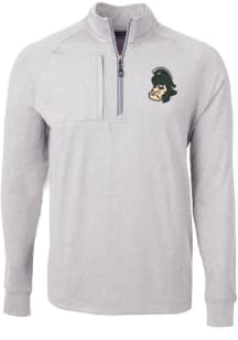 Cutter and Buck Michigan State Spartans Mens Grey Adapt Heathered Long Sleeve Qtr Zip Pullover