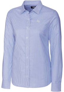 Cutter and Buck Air Force Womens Stretch Oxford Stripe Long Sleeve Blue Dress Shirt
