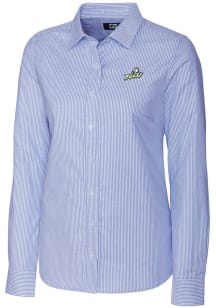 Cutter and Buck Florida Gulf Coast Eagles Womens Stretch Oxford Stripe Long Sleeve Blue Dress Shir..