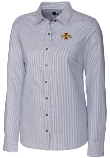 Cutter and Buck Iowa State Cyclones Womens Stretch Oxford Stripe Long Sleeve Charcoal Dress Shirt