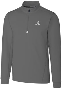 Cutter and Buck Atlanta Braves Mens Grey Traverse Stretch Long Sleeve Qtr Zip Pullover