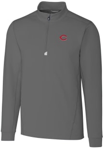 Cutter and Buck Cincinnati Reds Mens Grey Traverse Stretch Long Sleeve Qtr Zip Pullover