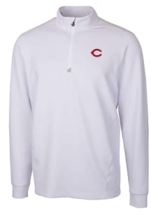 Cutter and Buck Cincinnati Reds Mens White Traverse Long Sleeve Qtr Zip Pullover