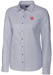 Cutter and Buck Houston Cougars Womens Stretch Oxford Stripe Long Sleeve Charcoal Dress Shirt