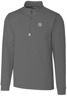 Cutter and Buck New York Yankees Mens Grey Traverse Stretch Long Sleeve Qtr Zip Pullover