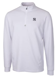 Cutter and Buck New York Yankees Mens White Traverse Stretch Long Sleeve Qtr Zip Pullover
