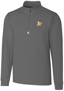 Cutter and Buck Oakland Athletics Mens Grey Traverse Stretch Long Sleeve Qtr Zip Pullover