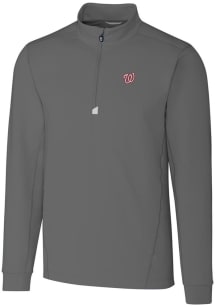 Cutter and Buck Washington Nationals Mens Grey Traverse Stretch Long Sleeve Qtr Zip Pullover