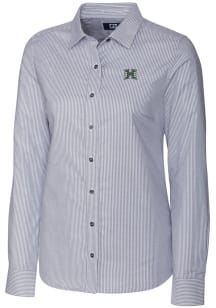 Cutter and Buck Hawaii Warriors Womens Stretch Oxford Stripe Long Sleeve Charcoal Dress Shirt