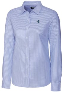 Cutter and Buck Seton Hall Pirates Womens Stretch Oxford Stripe Long Sleeve Blue Dress Shirt