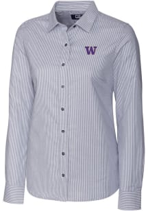 Cutter and Buck Washington Huskies Womens Stretch Oxford Stripe Long Sleeve Charcoal Dress Shirt