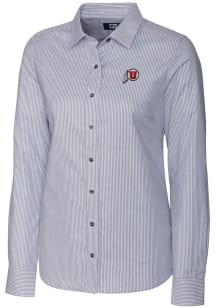Cutter and Buck Utah Utes Womens Stretch Oxford Stripe Long Sleeve Charcoal Dress Shirt