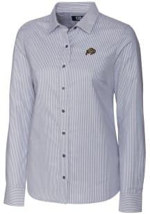 Cutter and Buck Colorado Buffaloes Womens Stretch Oxford Stripe Long Sleeve Charcoal Dress Shirt