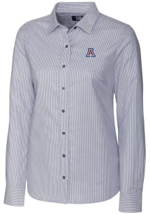 Cutter and Buck Arizona Wildcats Womens Stretch Oxford Stripe Long Sleeve Charcoal Dress Shirt