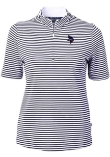 Cutter and Buck Minnesota Vikings Womens Navy Blue Americana Virtue Eco Pique Stripe Short Sleeve..