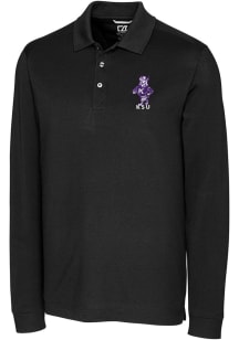 Cutter and Buck K-State Wildcats Black Advantage Pique Long Sleeve Vault Big and Tall Polo