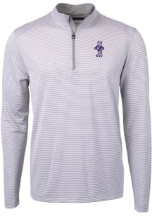 Cutter and Buck K-State Wildcats Mens Grey Vault Virtue Eco Pique Micro Stripe Long Sleeve Qtr Zip..