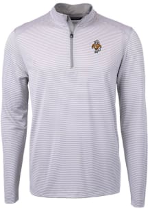 Cutter and Buck Tennessee Volunteers Mens Grey Vault Virtue Eco Pique Micro Stripe Long Sleeve Qtr..