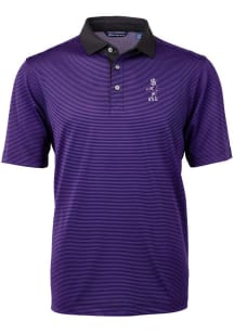 Cutter and Buck K-State Wildcats Mens Purple Vault Virtue Eco Pique Micro Stripe Short Sleeve Polo