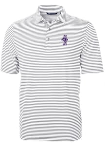 Cutter and Buck K-State Wildcats Mens Grey Vault Virtue Eco Pique Stripe Short Sleeve Polo
