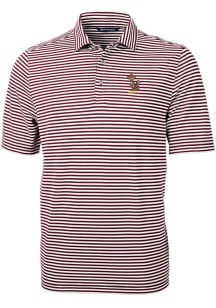 Cutter and Buck Minnesota Golden Gophers Mens Maroon Vault Virtue Eco Pique Stripe Short Sleeve Po..