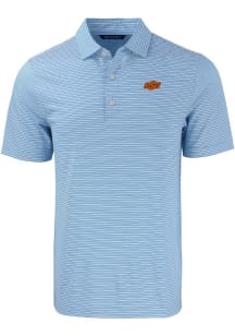 Cutter and Buck Oklahoma State Cowboys Mens Light Blue Forge Double Stripe Short Sleeve Polo